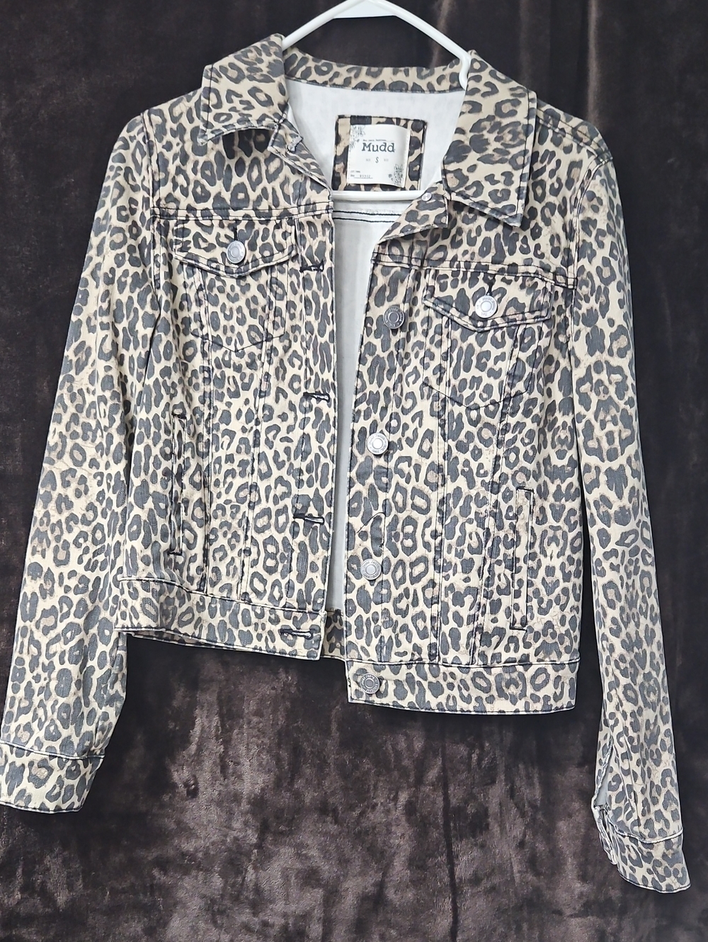Mudd Leopard Print Denim Jacket in Beige and Black